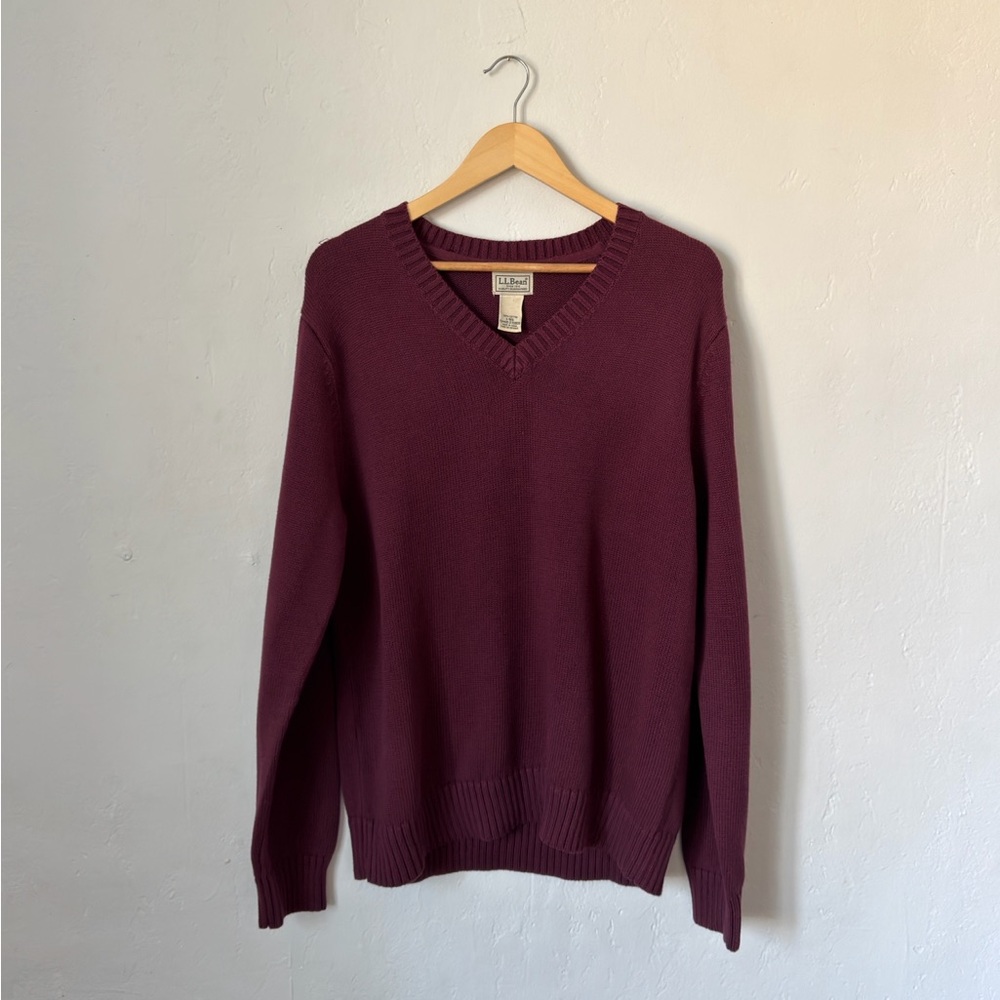 LL Bean Maroon V Neck Cotton Sweater Men’s Large